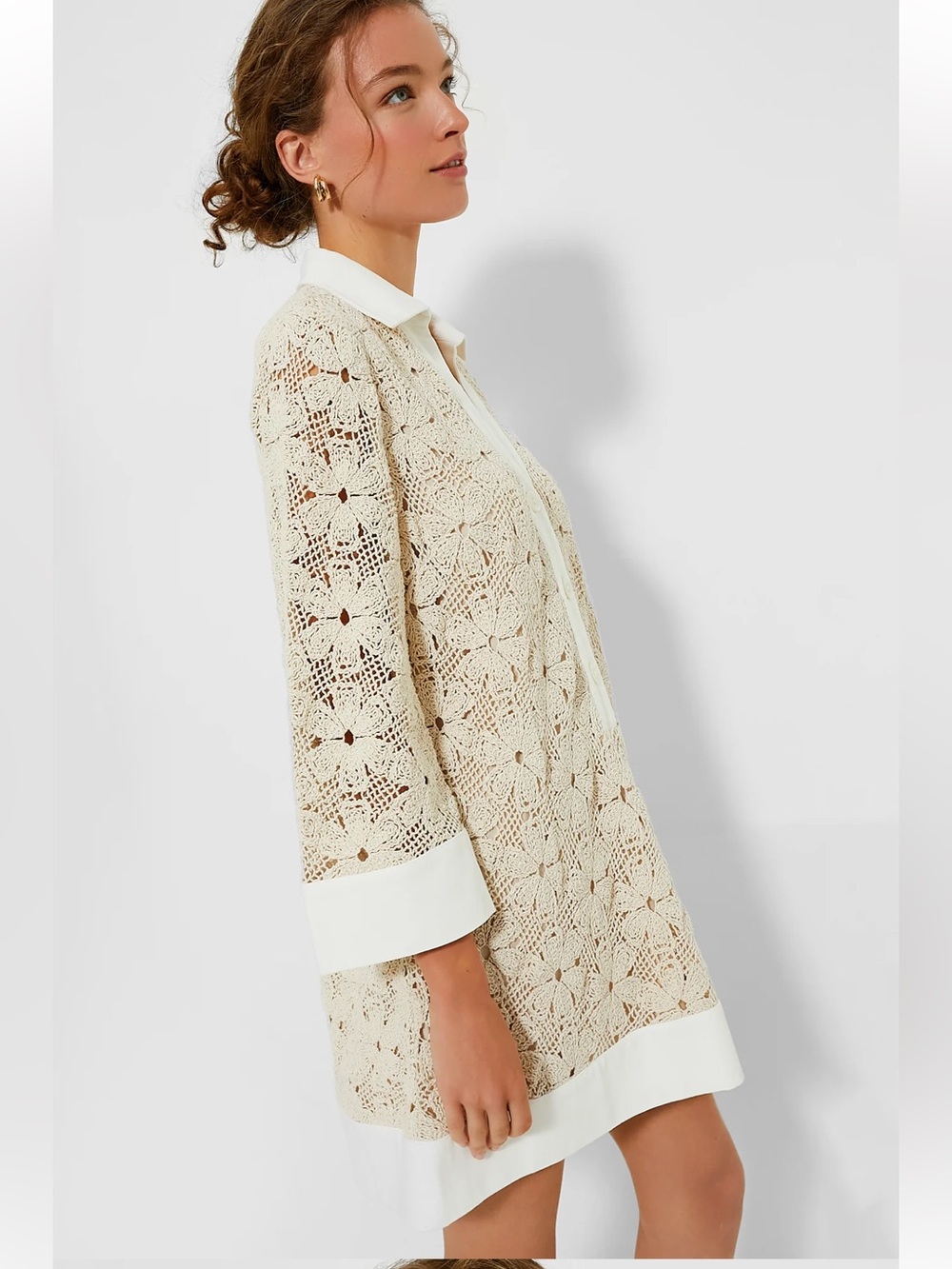 Tuckernuck Tan Cream Crochet Collier Tunic Mini Dress Dress S NWOT - Picture 6 of 7